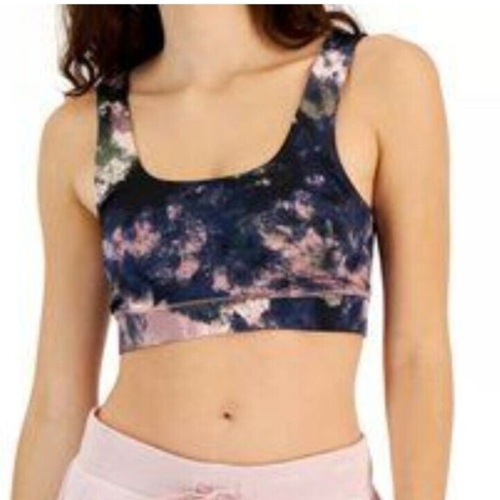 Jenni‎ Bralette Women S Pink Purple Tie Dye Square-Neck Sporty Athleisure Gym